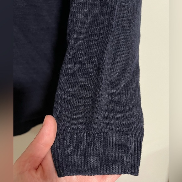 Theory Linen Blend Open Knit V-Neck Sweater Small Classic Coastal Preppy Resort - Picture 5 of 10